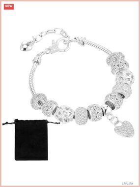 Silver Plated Charm Bangle Bracelet for Women with 2 Inch Extender Chain